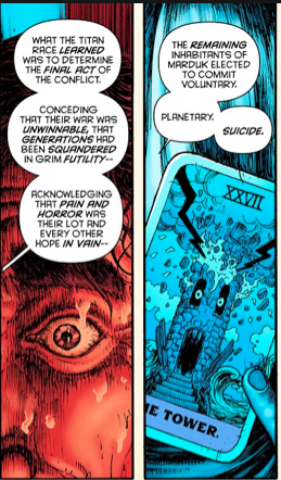 The subject of suicide occurs again and again within Morrison's work. Crazy Jane on the Bridge, Superman after he killed his wife, Regan on the rooftop. Perhaps most interesting about Nameless' usage of suicide is that it frames itself as a rescue mission.