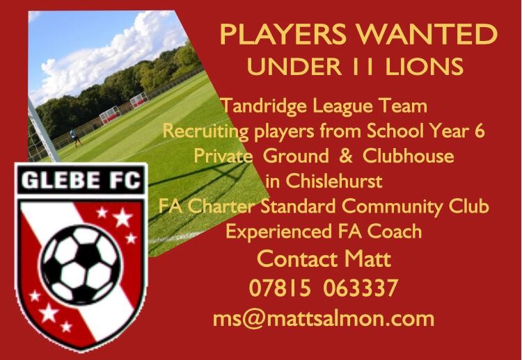 Glebe FC U11s need two players for when football starts back up