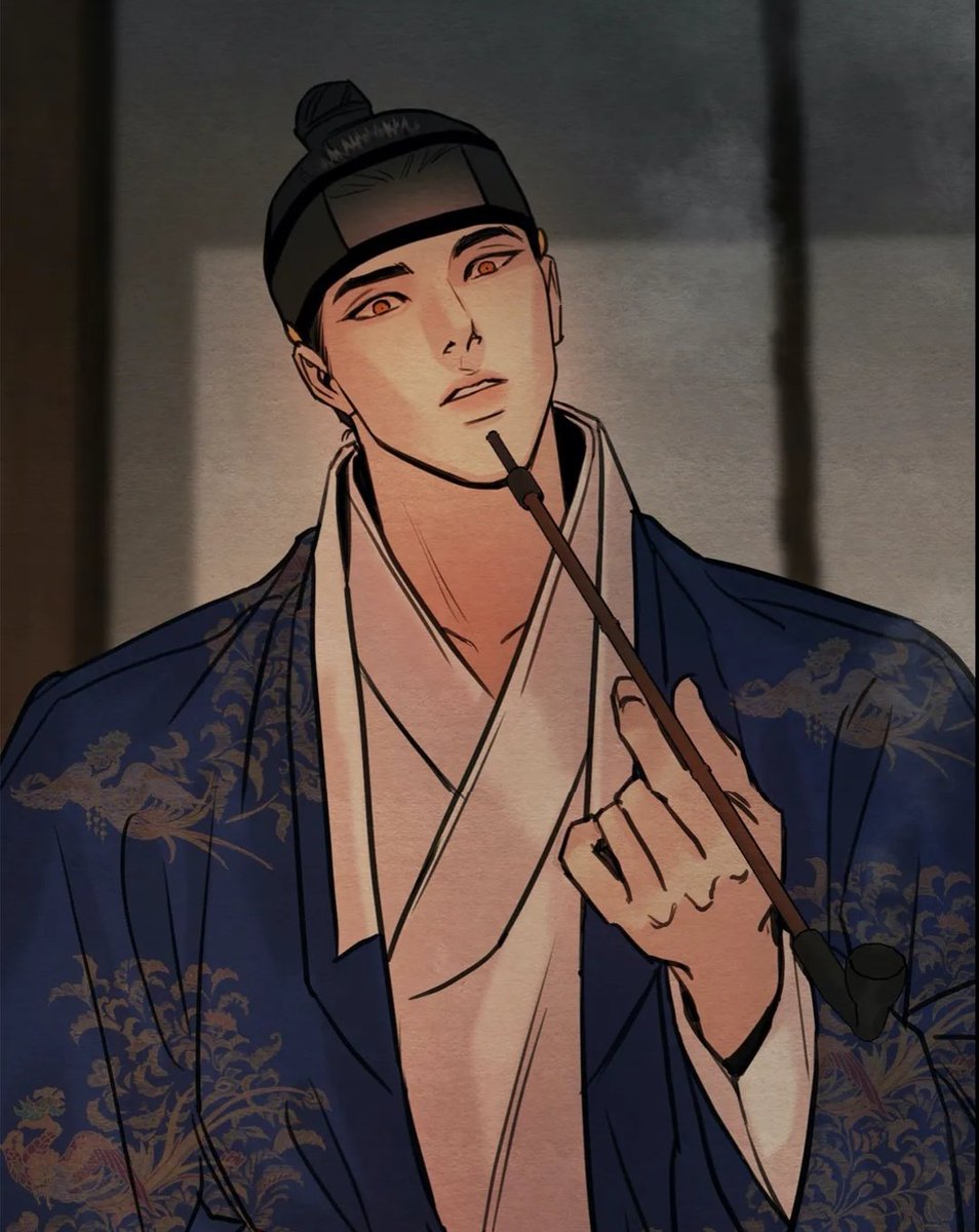 Dark Blue Hanbok with Golden Patterns MY FAVORITE!! HE LOOKS LIKE A KING HERE 