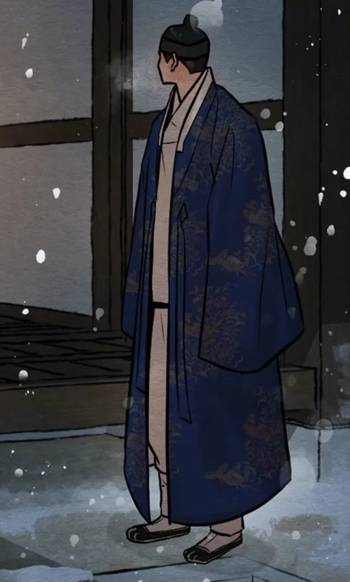 Dark Blue Hanbok with Golden Patterns MY FAVORITE!! HE LOOKS LIKE A KING HERE 