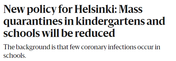 Before the Mayor of Turku tweeting about finding many asymptomatic positive cases at schools, Helsinki had decided to reduce quarantines & tracing at schools. If there's only one case in a class, no quarantine! Good to hear Turku is doing the opposite.  https://www.hs.fi/kaupunki/art-2000007646763.html