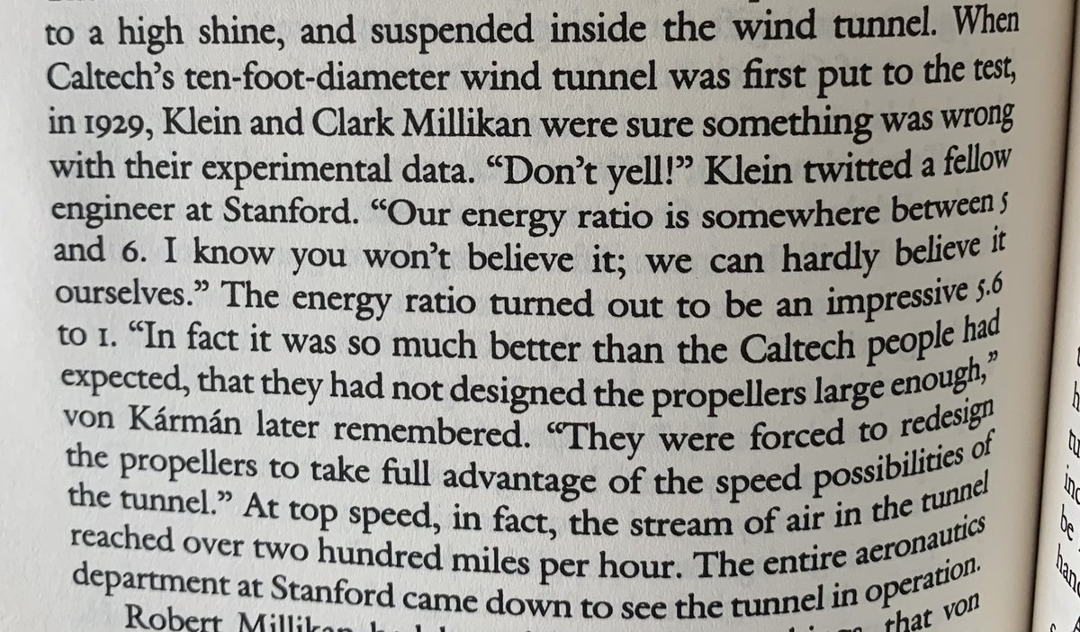 As a condition of joining  @Caltech Von Karman insisted on a closed airflow design for its next-Gen wind tunnel (instead of open flow). The wind tunnel — surprisingly — performed much better than designed! With an energy ratio of 5.6:1, comparable to the Soviet’s new best