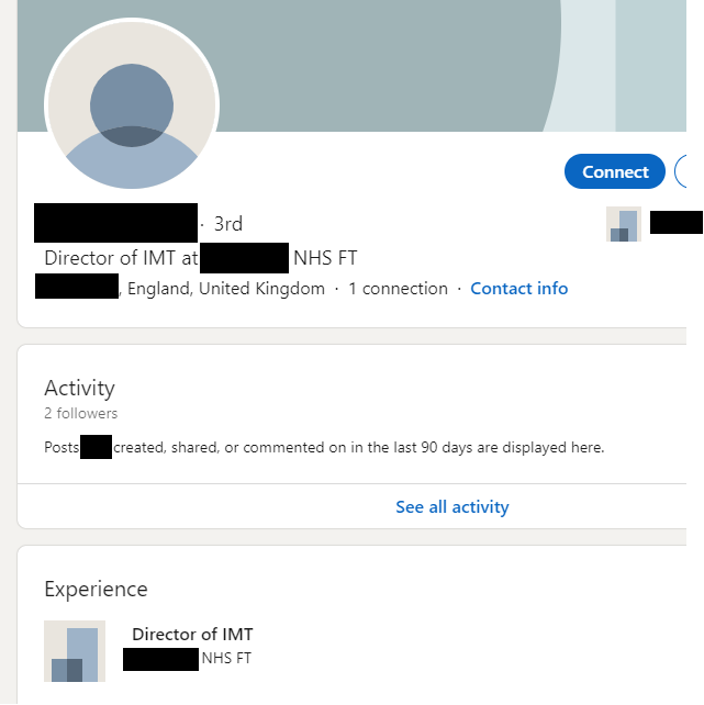Of the 169 CIOs I could find the name of, 90% are on LinkedIn but loads with pretty much an empty profile