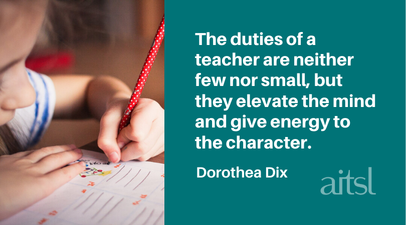 Good morning! ☕

"The duties of a teacher are neither few nor small, but they elevate the mind and give energy to the character." 

– Dorothea Dix