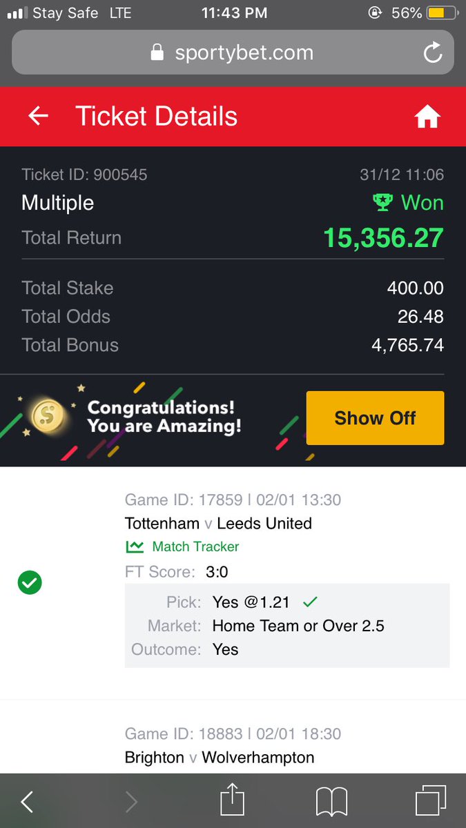 @kunlethetipster @Jontech_tips @BetCodes @SakasticBET @tipxter1 @OracleTips_ @TheLockTips @GreenTips01 @Geebee1st @supa_bets My first win of the year too😍