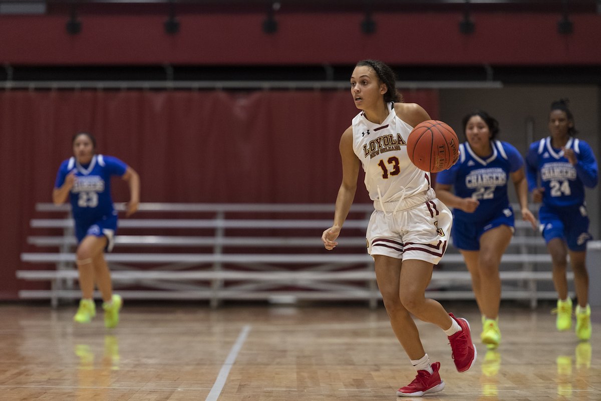 LoyolaWolfPack's tweet photo. RECAP: Another career day for Taylor Thomas! 

Thomas and Sandra Cannady each notched their second double-double of the season in Sunday's win over Faulkner, moving Loyola to 4-0 overall. 

https://t.co/mZaeAAjQHd

#GeauxPack https://t.co/fgGwbLkIEy