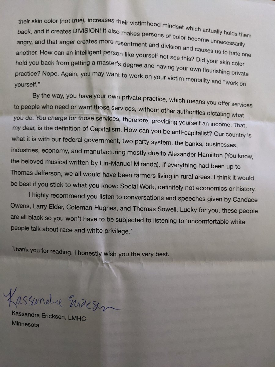 mccorvey09's tweet photo. Please RT! Trying to find the therapist who wrote me a 4 page essay on why the antiracism article I wrote for @PsychToday didn't offend her. 😂 She used a fake name and state but I'm keeping my fingers crossed for the power of the internet. https://t.co/T8LpP6D5t1