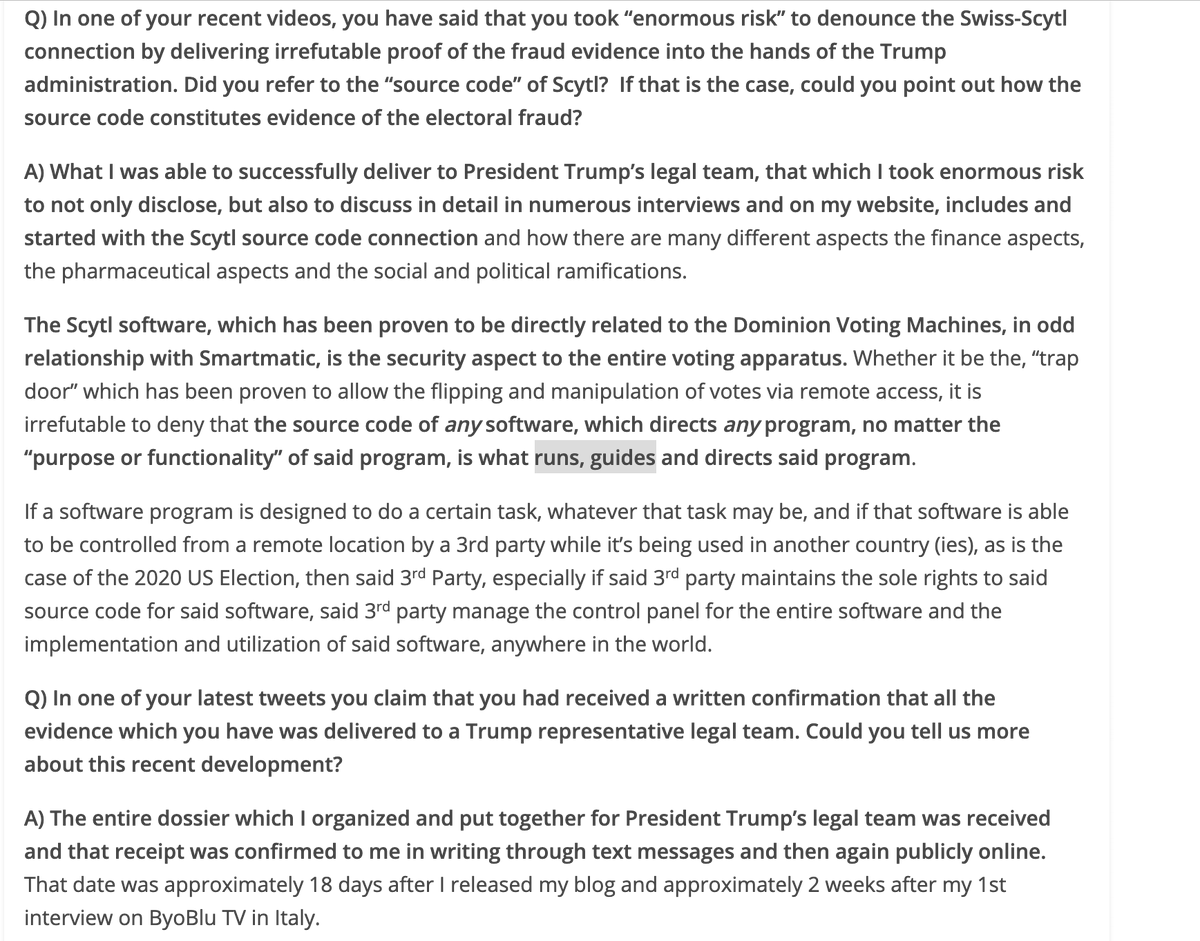 8. The Scytl software, part of Dominion Voting Machines, in odd relation w Smartmatic, is the security aspect to the entire voting apparatus. Whether proven to allow the flipping and manipulation of votes via remote access, it is ..what runs, guides and directs said program.