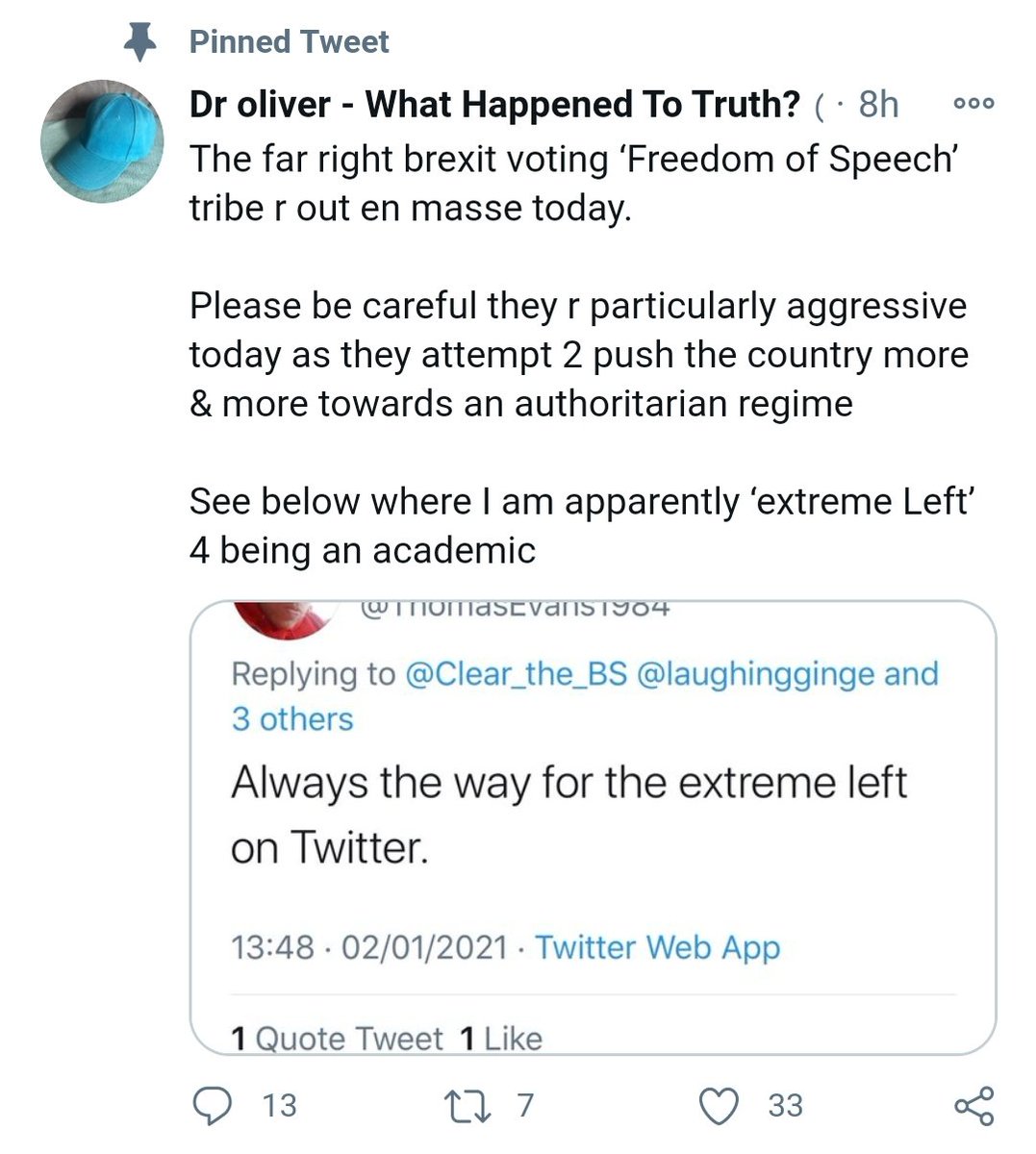My Nazi accusations against him which Twitter seemed a suspendable offence 1.I do not think he is a Nazi, but my explanation was to serve fact that I believed him to have Fascist traits which he was never able to reflect on me.Please note his outrage for what he does himself.