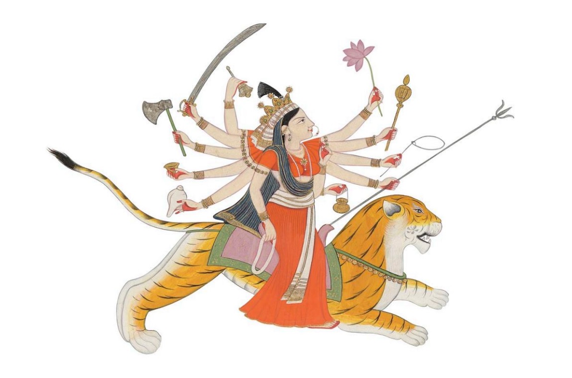 The Bansavalinama (1769) describes why initiated Sikhs received the title of Singh, as it represented that they were the vehicle for the Goddess, who was also synonymous with the Sword. Depictions of Chandi vary across region but mainly depict a Tiger and rarely a Lion as a mount