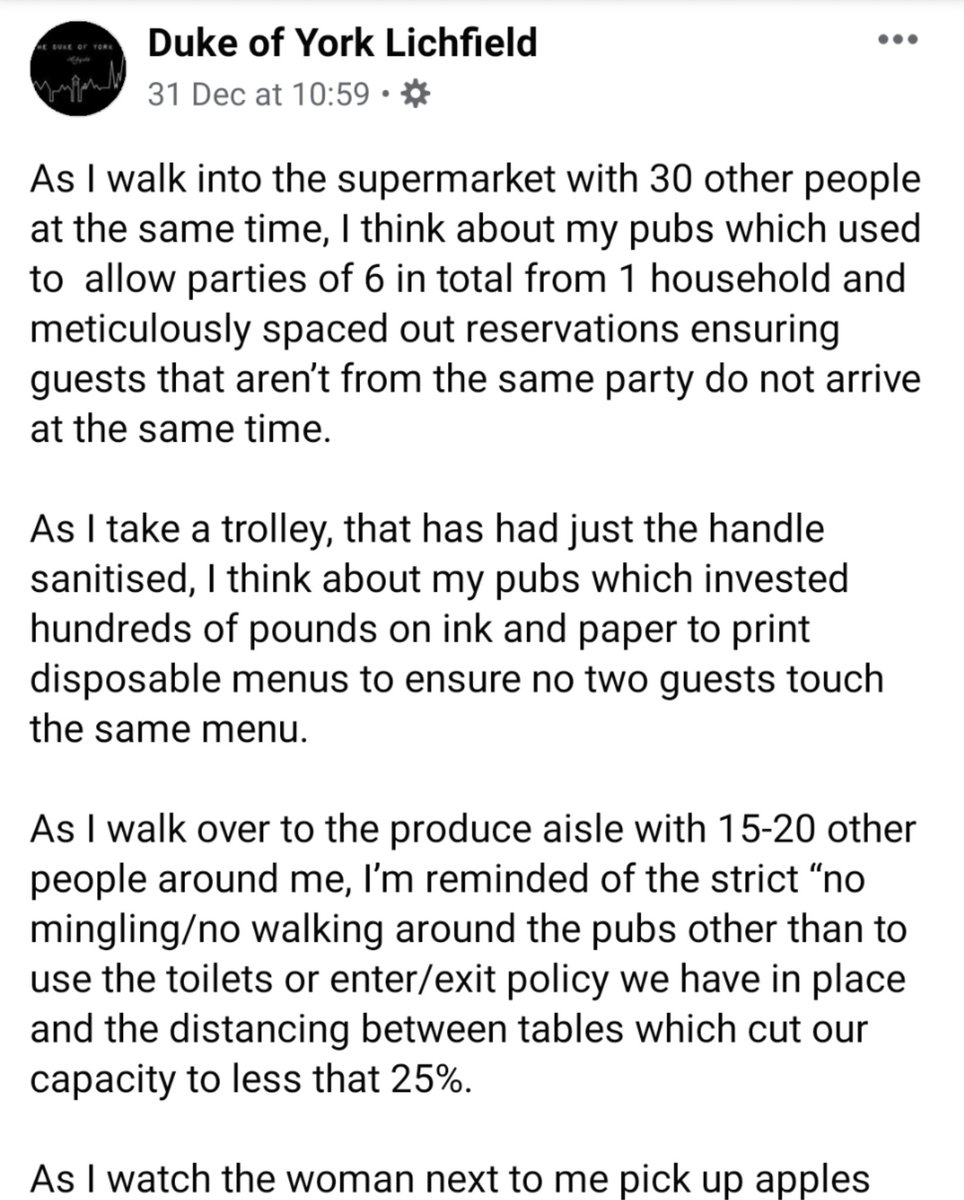 mitcheladams's tweet photo. I've been trying to work out how to say this for ages. It's not a complicated message, but I just couldn't find the words - @joulesbrewery did though.

Why are there no extra restrictions for supermarkets? Why are safe, tracked &amp; traced hospitality businesses still closed? https://t.co/i1X1BvX8Zt