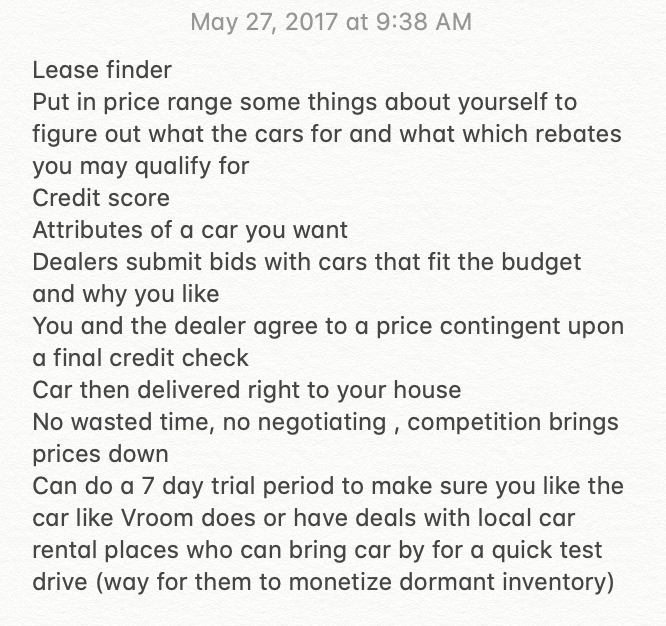 May 2017 - Lease finder app, skip the dealer and haggling, empower the consumer