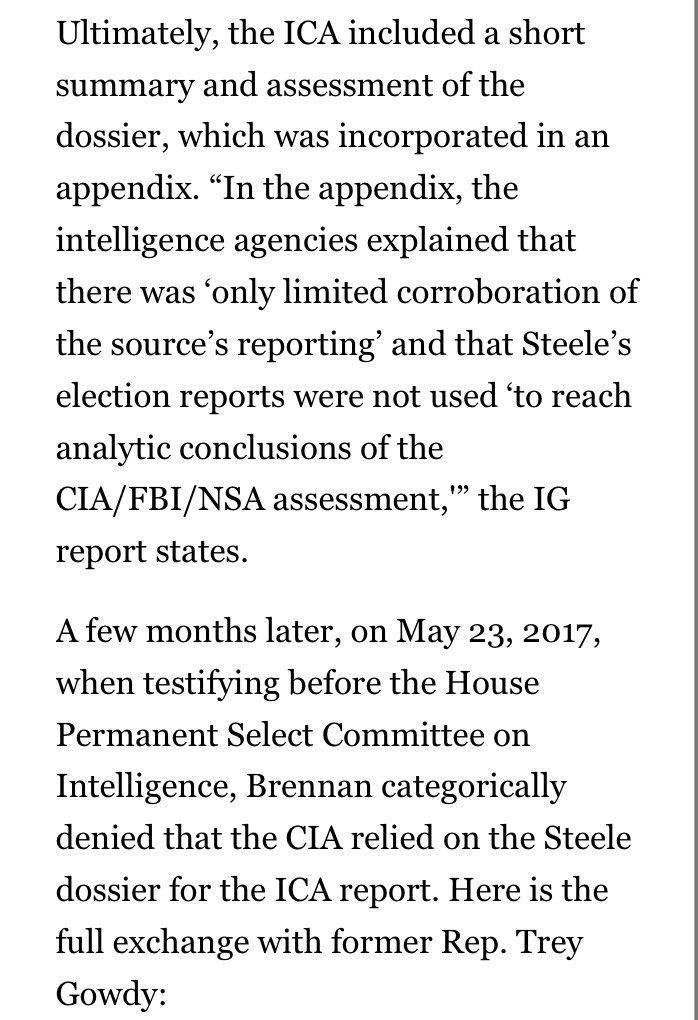 5/ The Mueller Team illegally wiping their cell-phones and communication devices after conducting a 2+ year investigation that they knew was bogus on Day One.Lying about the inclusion of the [fraudulent] Steele Dossier in the Intelligence Community Assessment [ICA] on Russia.