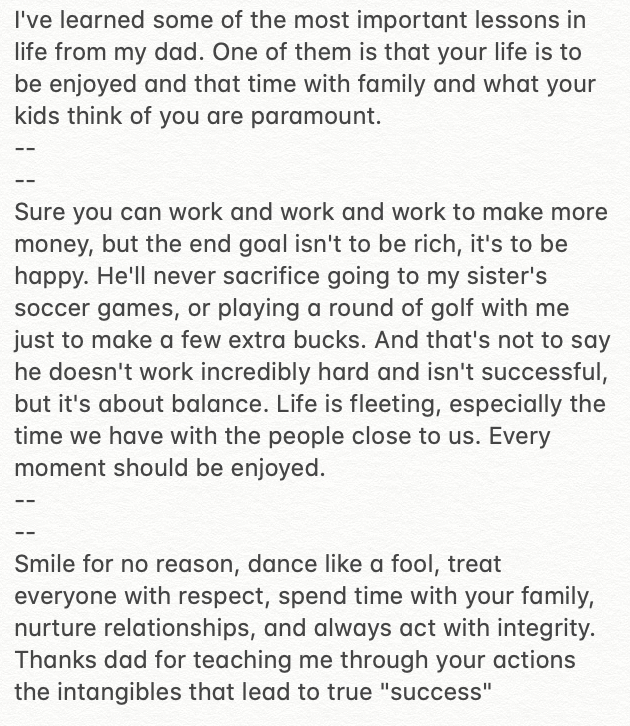 June 2017 - On life lessons learned form my dad (life is short!)