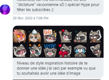 Seulement, après avoir fait un petit tour sur sa chaîne, je me rends compte que ces emotes ressemblent vraiment beaucoup à celles qu'elle a envoyé à l'artiste à laquelle elle a commandée :