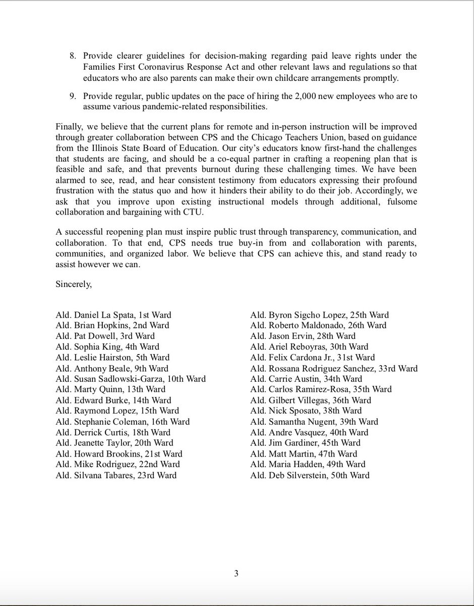 Proud to join a majority of my colleagues on the City Council on this letter regarding the CPS reopening plan.