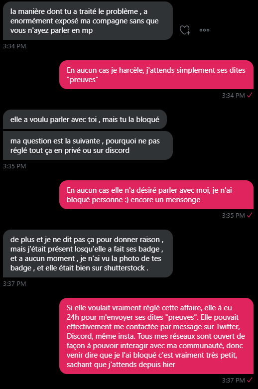 Suite à mon premier post, j'ai eu la visite en MP de son conjoint, que je ne citerai pas par respect, prétextant l'instabilité de sa douce et me faire culpabilisé en essayant de me manipuler.Prétextant mainte & mainte raisons pour lesquels je n'ai jamais pu avoir le lien Shutter