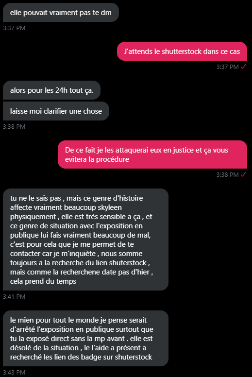Suite à mon premier post, j'ai eu la visite en MP de son conjoint, que je ne citerai pas par respect, prétextant l'instabilité de sa douce et me faire culpabilisé en essayant de me manipuler.Prétextant mainte & mainte raisons pour lesquels je n'ai jamais pu avoir le lien Shutter