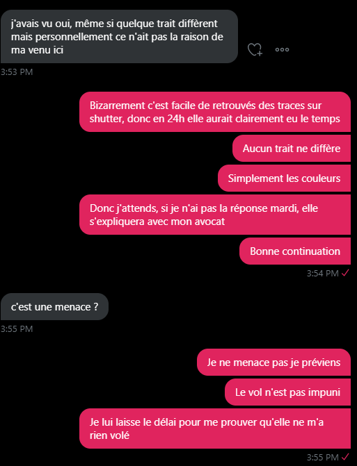 Suite des messages et soit disant la perte de son compte shutter abonné :