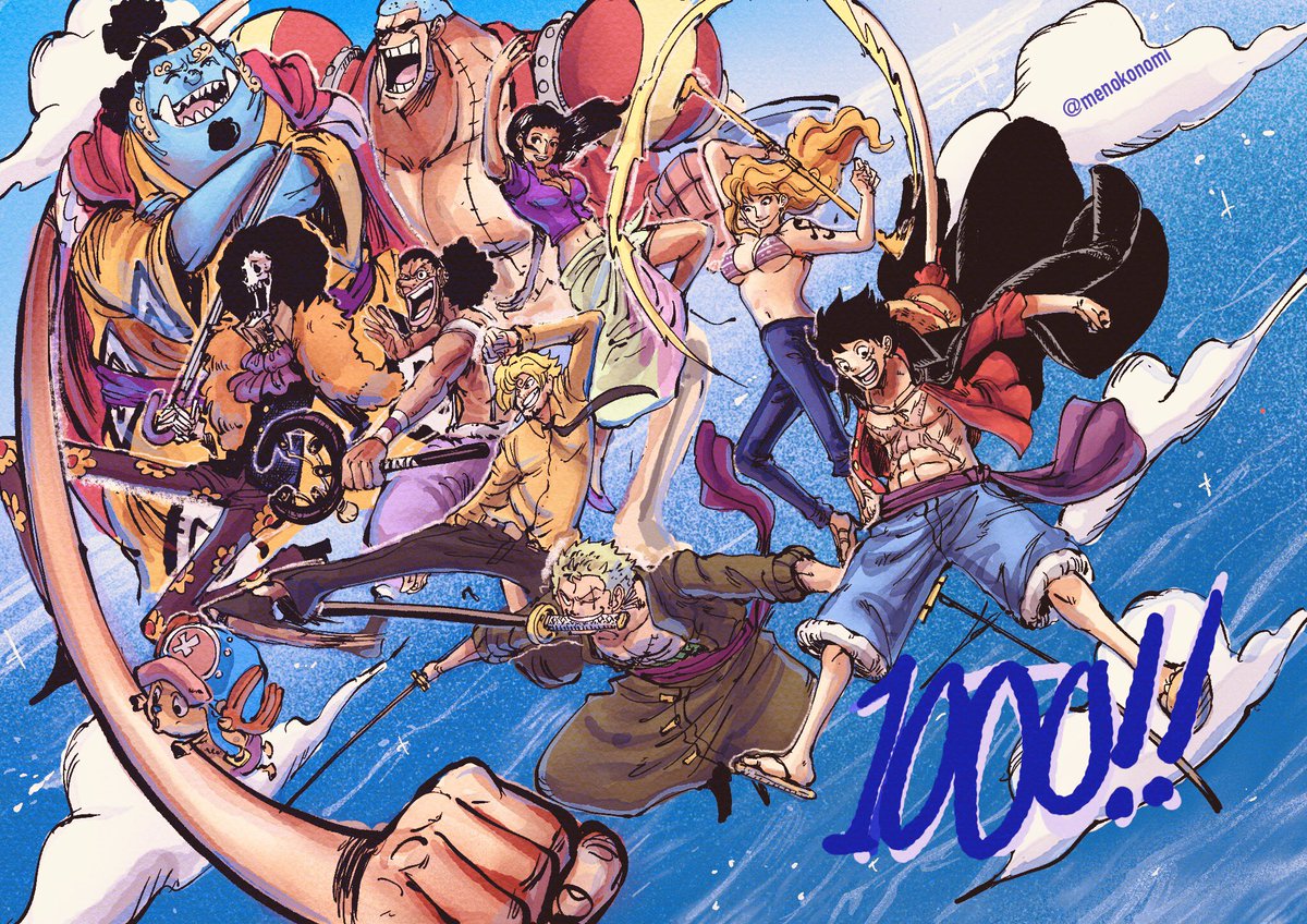 menokonomi's tweet photo. HAPPY 1000 EVERYONE 🎊 
#ONEPIECE #ONEPIECE1000LOGS #OnePiece1000 https://t.co/sS6IeEq7x8