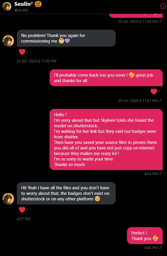 Preuve que ma graphiste n'a en aucun cas trouvé son idée sur un site, elle peut m'envoyé tout de A à Z ses croquis, qu'en est-il de ceux de Skyleen ?