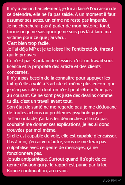 Encore une fois on me fait passer pour la harceleuse, alors que j'ai tout simplement écrit un thread où je démontre des faits via des preuves. Au fond, j'suis un peu un journaliste mdr