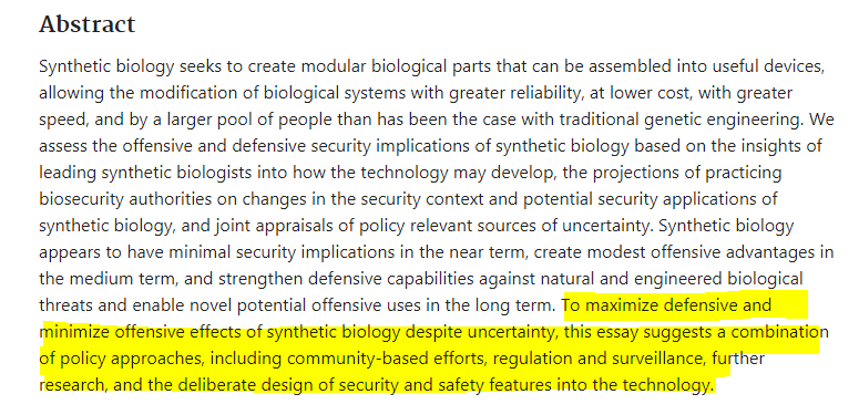 Related papers (4)9. Ensuring security of synthetic biology https://d-nb.info/1190797437/34 10. Synthetic biology: emerging research field in China https://www.ncbi.nlm.nih.gov/pmc/articles/PMC3197886/11. What rough beast? Synthetic biology, uncertainty,& the future of biosecurity (2016)  https://pubmed.ncbi.nlm.nih.gov/20205520/ 