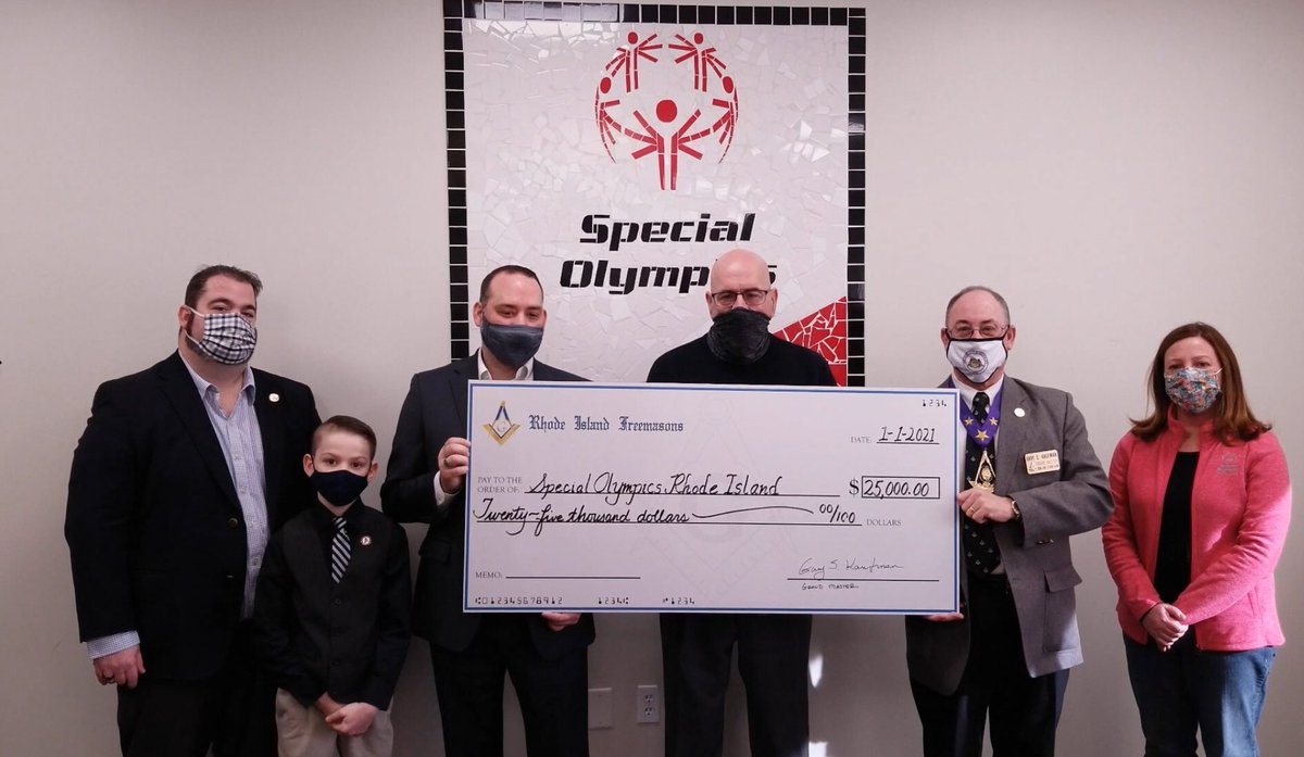 On Jan. 2, 2021, the Masonic Grand Lodge of Rhode Island presented a check for more than $25,000 to Special Olympics RI at the organization’s headquarters in Smithfield, RI.  fb.watch/2NVibt5wrZ/

#rifreemason #freemason #rimasons #specialolympicsofri #charity #2b1ask1