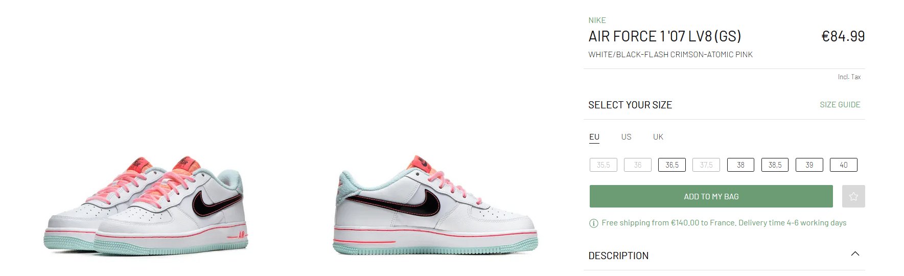 Nike Air Force 1 Low 07 LV8 White Atomic Pink (GS)