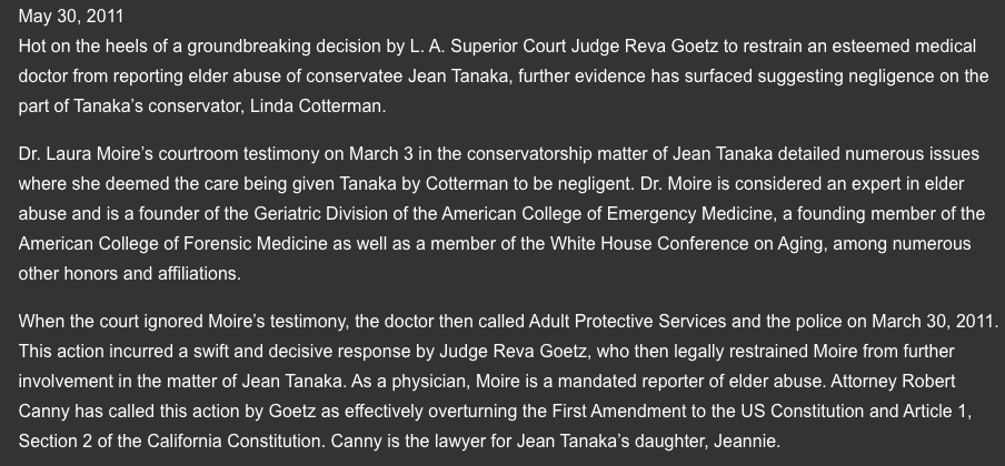 Judge Reva Goetz has presided over multiple conservatorship cases, not only over Britney Spears, but over other celebrities like Mickey Rooney and Zsa Zsa Gabor and many other lesser-profile victims such as Jean Tanaka and Antoinette Townsend.  #FreeBritney