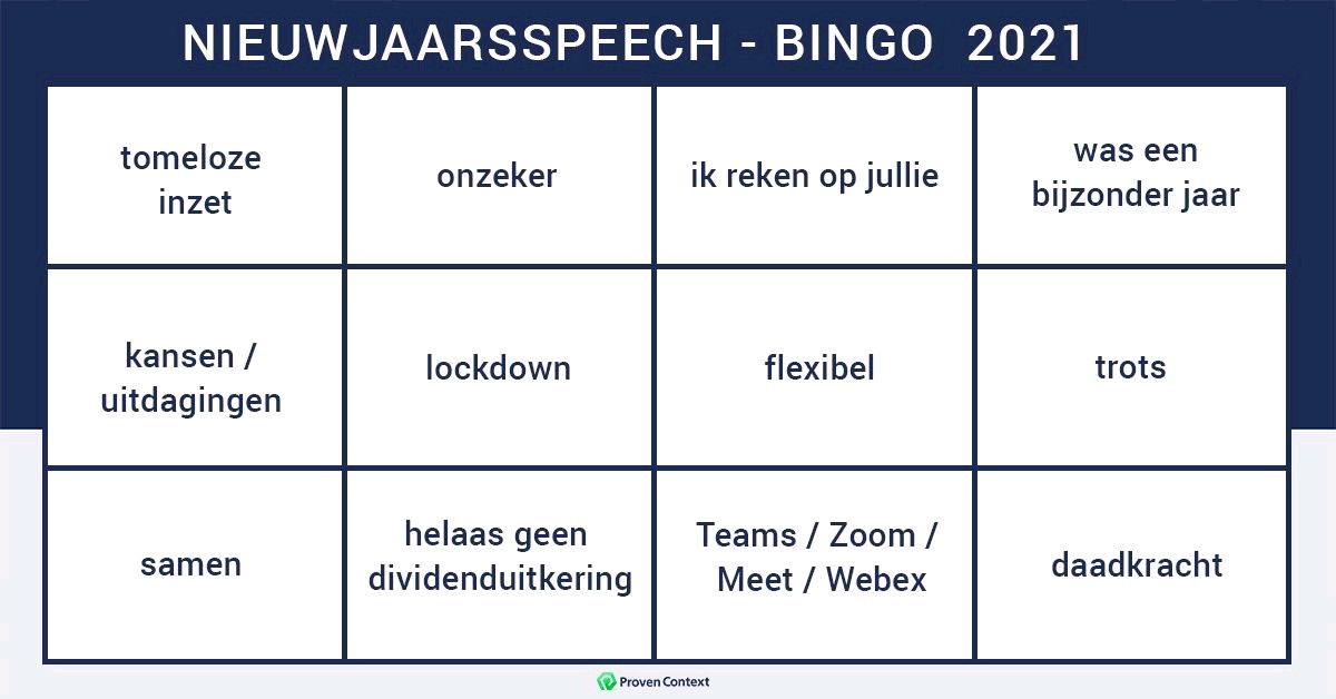 ProvenContext's tweet image. Onze bingokaart voor de DGA- #nieuwjaarspeech 2021 🙂