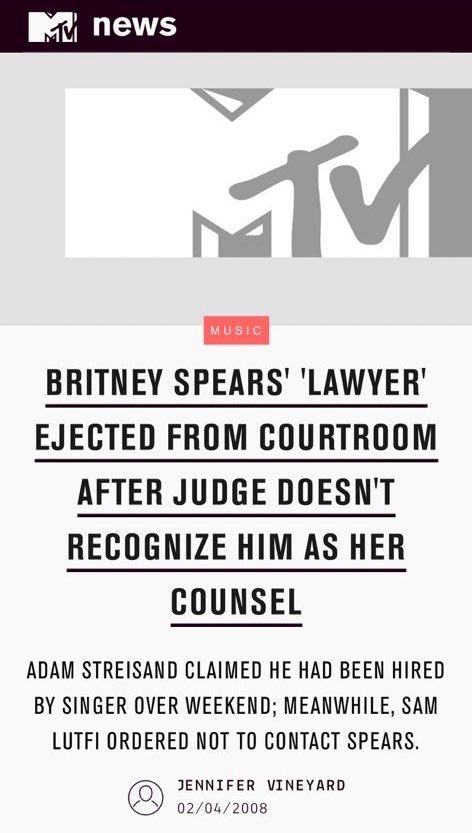 Britney attempted to hire attorney Adam Streisand to help her fight this conservatorship, saying she did not want her father in control of her finances. But Reva Goetz ejected him for the courtroom and deemed Britney unable to hire an attorney of her choice.  #FreeBritney