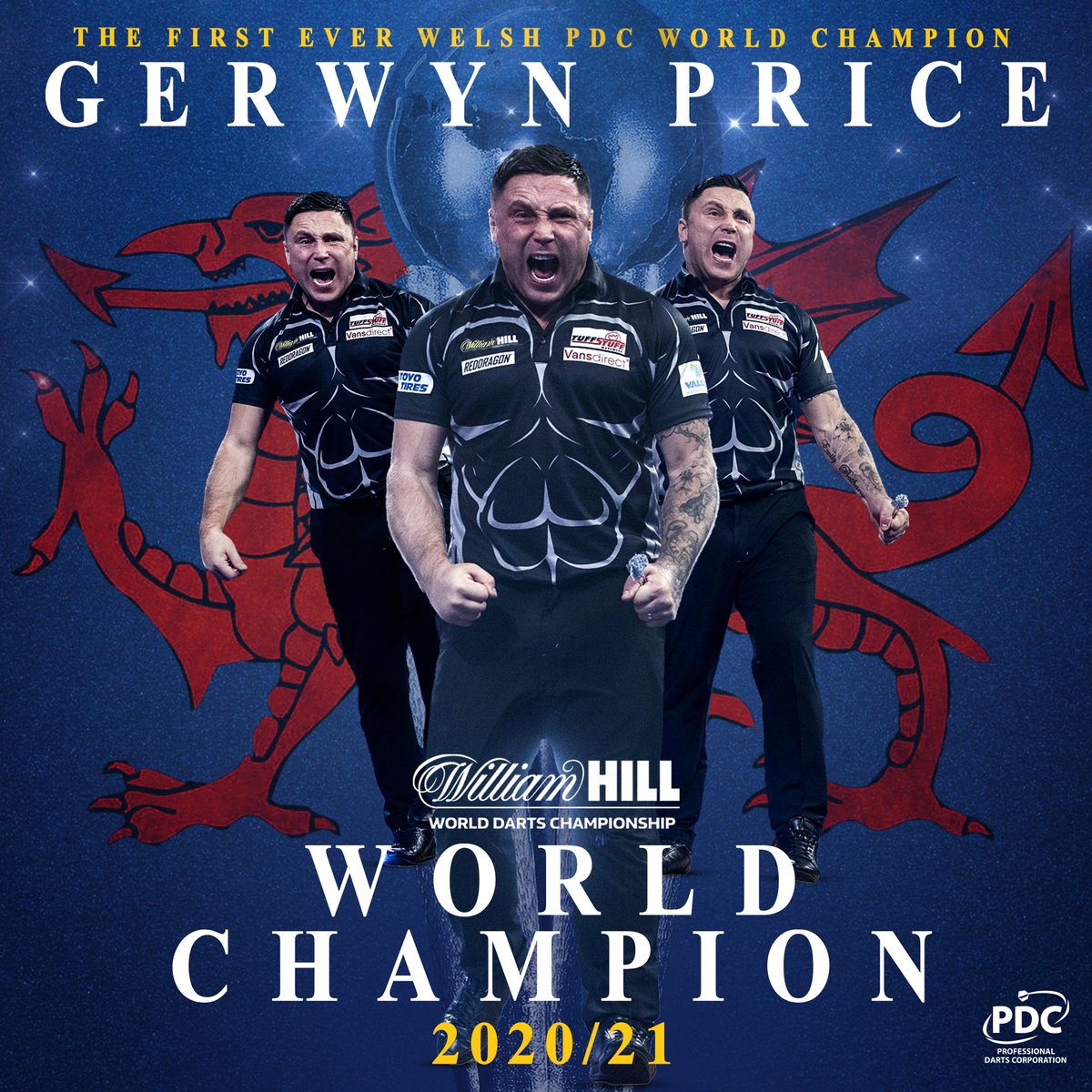 OfficialPDC's tweet image. 𝗚𝗘𝗥𝗪𝗬𝗡 𝗣𝗥𝗜𝗖𝗘 𝗜𝗦 𝗧𝗛𝗘 𝗖𝗛𝗔𝗠𝗣𝗜𝗢𝗡 𝗢𝗙 𝗧𝗛𝗘 𝗪𝗢𝗥𝗟𝗗 🏆

He becomes the World Number one and the first ever Welsh PDC World Champion, beating Gary Anderson 7-3 to win his first world title 🏴󠁧󠁢󠁷󠁬󠁳󠁿