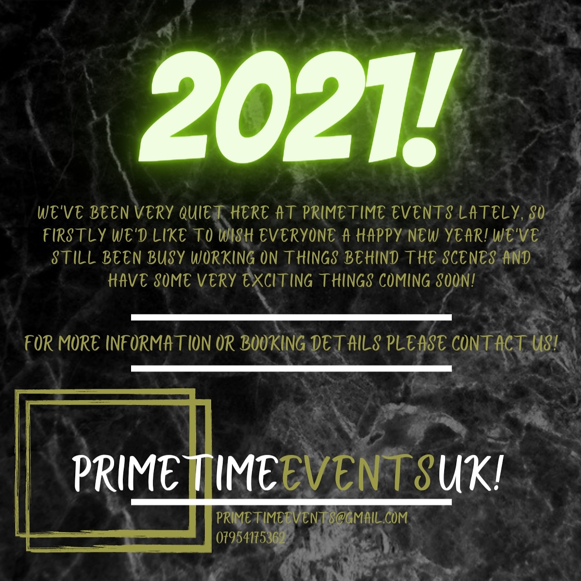 PrimeTimeUK1's tweet photo. 2021! Were coming for you! Keep an eye on our social medias for big events! #events #goodbye2020 #Hello2021 #business #eventcoordinator #2021 #newyear #bignews #exciting https://t.co/gKOmo6uHwV