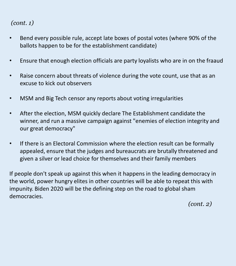 YPopulist's tweet image. The &quot;Biden2020 win&quot; will open for a future of Sham Democracy worldwide. A blueprint for how to play dirty and crush any challengers to the ruling class (such as a future Sanders or Corbyn). Getting rid of Trump was just an excuse. This is a massive trap for the left (below).