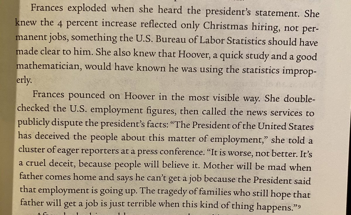 boom Frances Perkins goes after President Hoover for some bullshit talk about employment statistics (abuse of non-seasonally adjusted data, sigh) cc  @marthagimbel