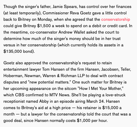 Meanwhile, Judge Goetz gave Britney an allowance of $1,500 a week. That's less than her father and more attorneys who were approved by the judge to start negotiating contracts to get Britney back to work.  #FreeBritney