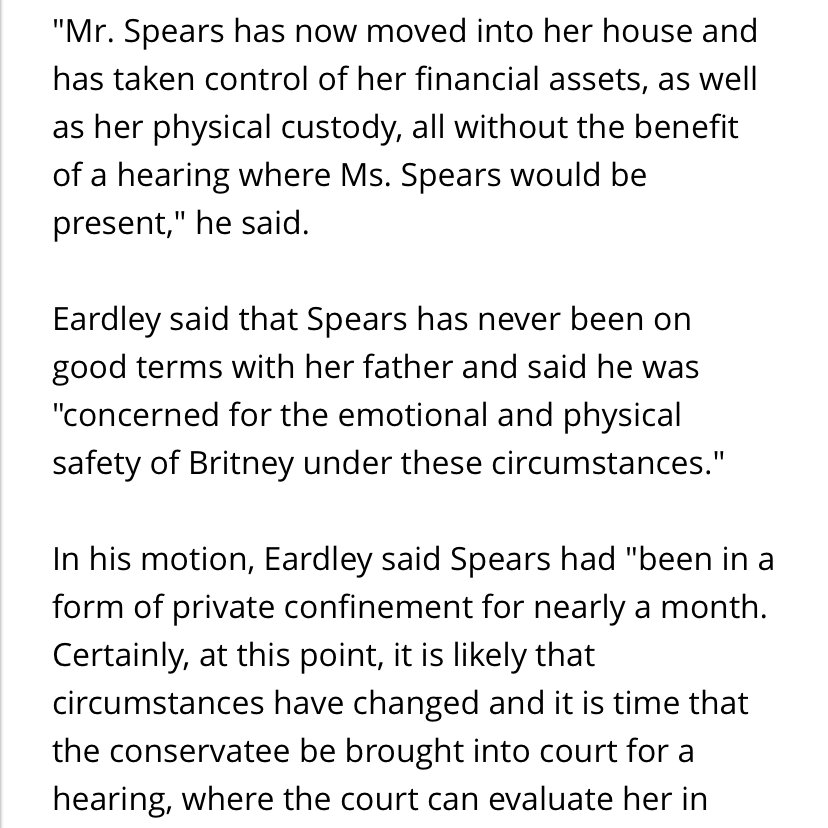 Britney didn't stop fighting. She tried to hire another attorney Jon Eardley who attempted to bring her case from state to federal court saying her civil rights were being violated "all without the benefit of a hearing where Ms. Spears would be present."  #FreeBritney