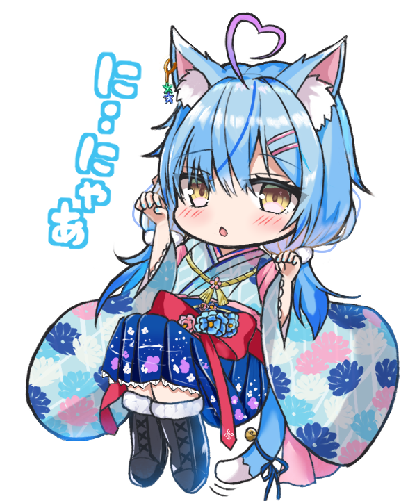 yukihana lamy 1girl animal ears cat ears solo tail japanese clothes blue hair  illustration images