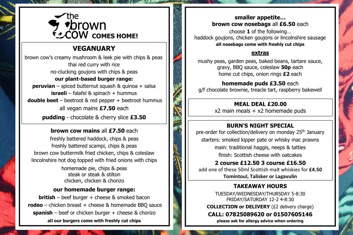 You can’t come to eat in with us but the cow can come to you #cowcomeshome #Veganuary2021  #browncowlouth #takeaway #tiersnobeers #Hospitality