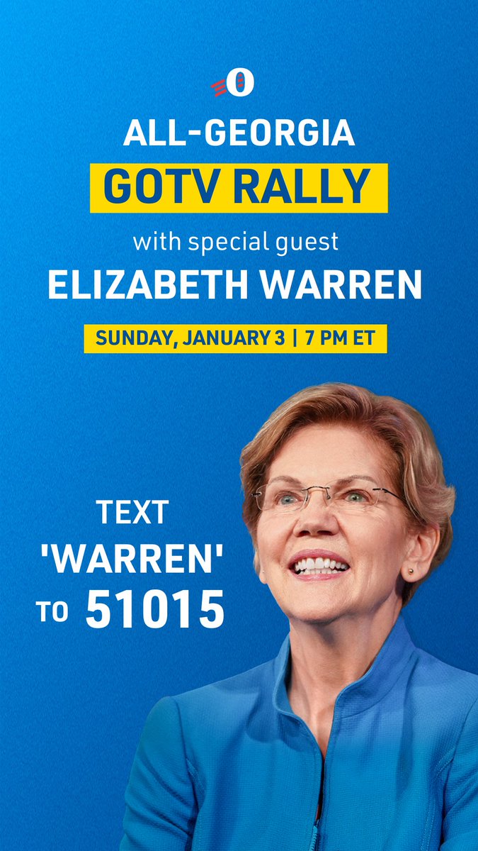s4ossoffwarnock's tweet photo. TWO MORE DAYS TILL ELECTION DAY!! Join @ewarren and @ossoff for an action-oriented virtual GOTV rally! This race is so close, and we need to do all we can to get Ossoff and Warnock to the Senate! Use the link in our bio to register https://t.co/aAP8r5CAt2