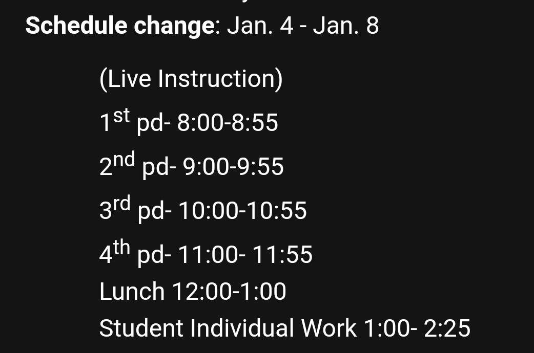 Welcome back Bulldogs! See below for this week's schedule.