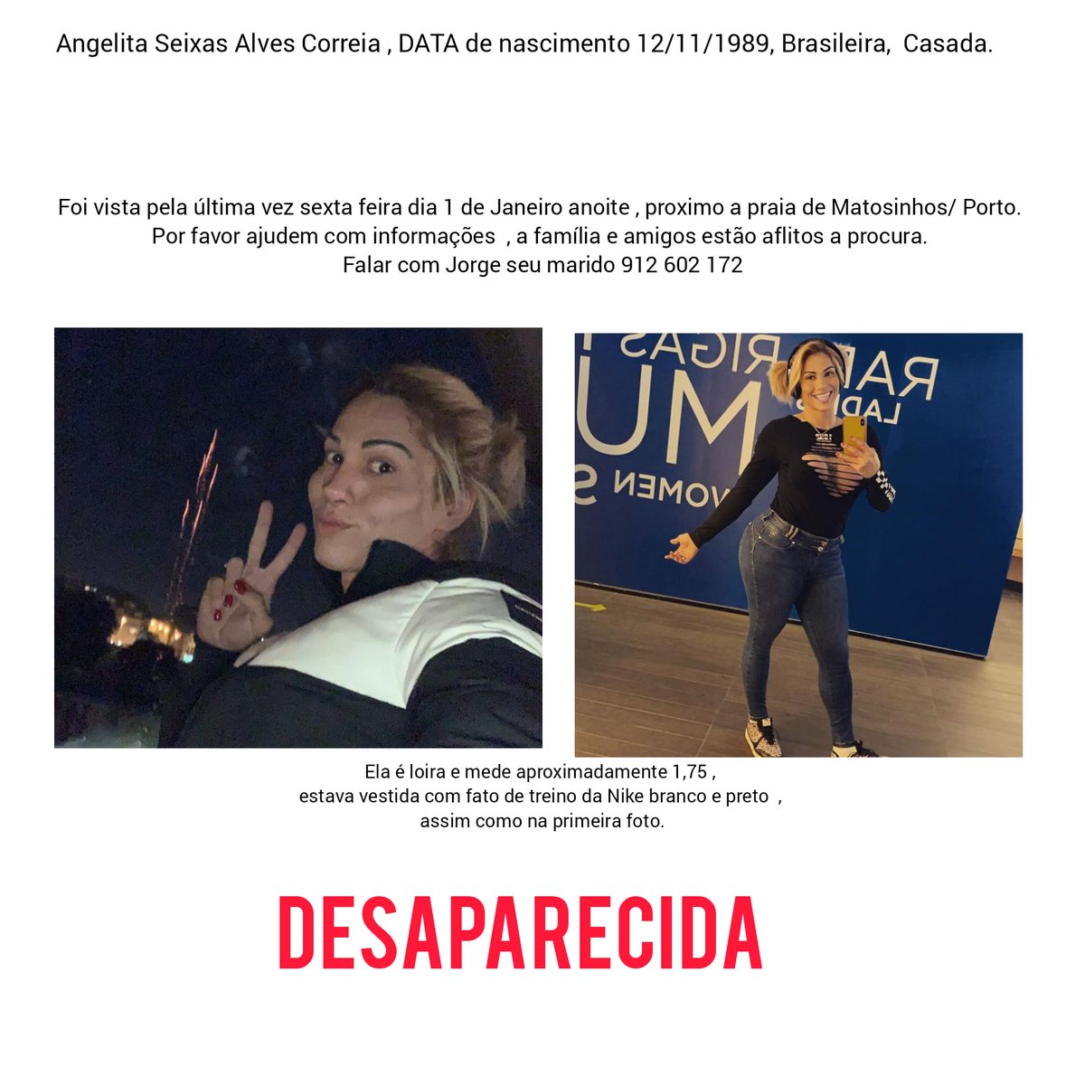 GomesMafi's tweet photo. A nossa Angelita está desaparecida desde Sexta dia 1. 😔 Foi vista pela última vez na PRAIA DE MATOSINHOS e todos os seus pertences já foram encontrados oela polícia. Por favor ajuda-nos a partilhar. 🙏⭐⁣

#DESAPARECIDA https://t.co/pINfSJOcMl