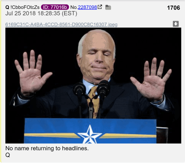 A little over a month later this happens...Q drops a picture of No Name w/ hands up (5:5).Notice the date & timestamp 18:28 ESTAnons weren't exactly sure at that point the significance...