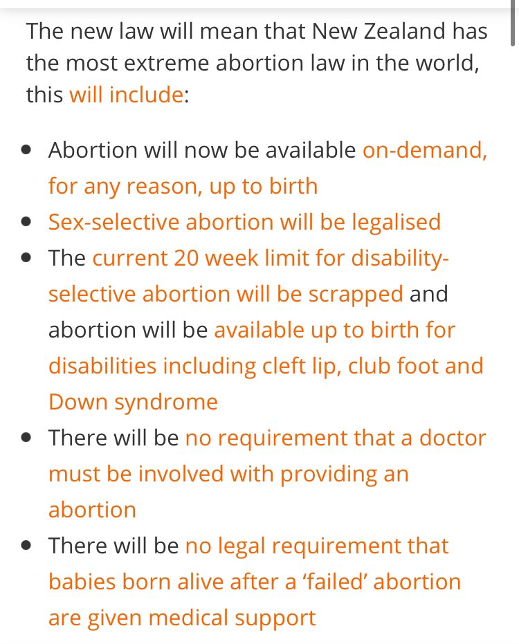 LaPremisaPR's tweet image. Para las feministoides aborteras sin límite, ya se pueden ir a vivir a New Zealand.

ACABAN DE APROBAR LA LEY MÁS EXTREMA SOBRE EL ABORTO.

En lo personal, estoy en contra del aborto, no contra la voluntad de quien quiera hacerlo. Pero, TIENE q haber límites. Esto es barbarie. 👇🏼