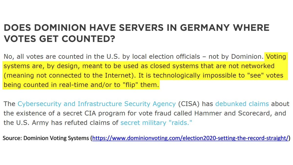 13. Dominion told us that their systems were not connected to the internet.