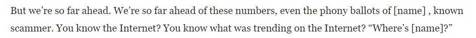 "You know the Internet? You know what was trending on the Internet?"We really should be giving The Internet a Medal of Freedom for its hard work as Trump's most loyal advisor.