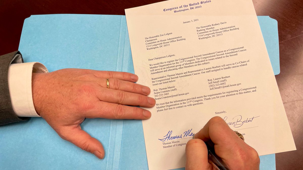 RepBoebert's tweet photo. The Second Amendment is more important now than ever before, but the far Left wants to take it away. 

@RepThomasMassie and I are fighting back. 

We just launched the Second Amendment Caucus, which we will be Co-Chairing, to fight for your Constitutional rights. #2A https://t.co/7KaYWS5wZ4