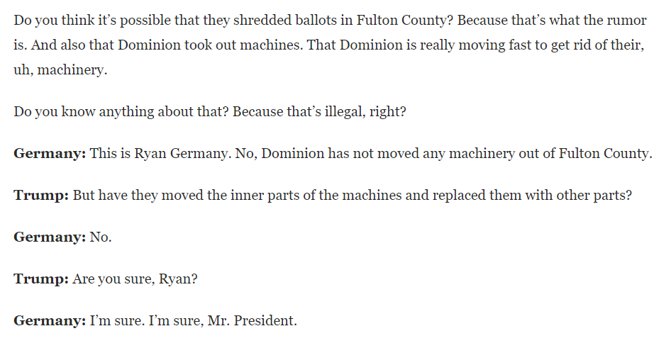Trump absolutely refuses to believe the Dominion voting machine conspiracy is just a conspiracy, despite Georgia's election officials straight up telling Trump it's a conspiracy.
