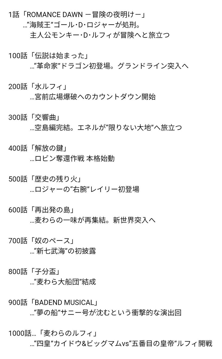 まな One Piece 100話区切りの 節目回 まとめ Onepiece ワンピース Onepiece1000logs